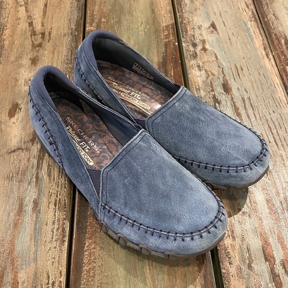 Skechers Alumni # 49415 Suede Blue Slip On Comfort Loafers Shoes Relaxed Size 7 - Picture 1 of 9